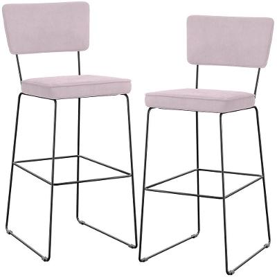 Kit 02 Banquetas Alta Para Cozinha Sala De Jantar Base Em Aço Allana L02 Suede Rosê