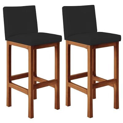 Kit 02 Banquetas Altas Para Cozinha Alya L02 Suede Preto