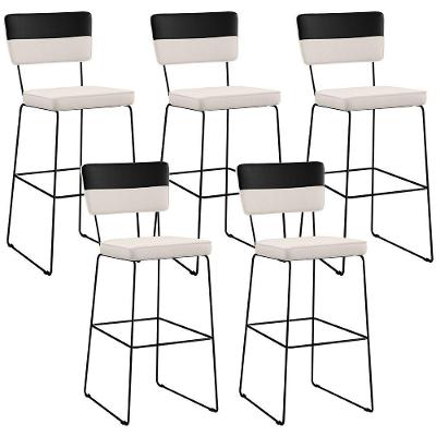 Kit 05 Banquetas Altas Faixa Corano Preto Linho Cru