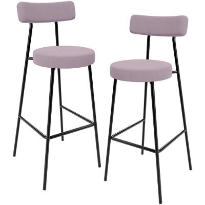 Kit 02 Banquetas Baixa Bar Cozinha Sala De Jantar Estrutura Em Aço Milão L02 Suede Rosê