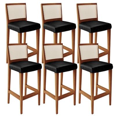 Kit 06 Banquetas Alta Para Encosto Tela Branco Preto Brilho
