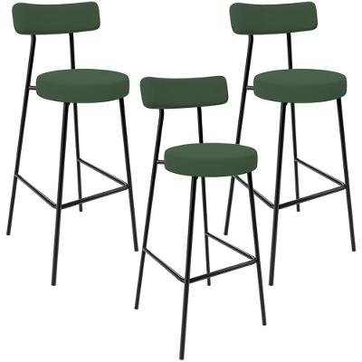 Kit 03 Banquetas Baixa Bar Cozinha Sala De Jantar Estrutura Em Aço Milão L02 Suede Verde Musgo