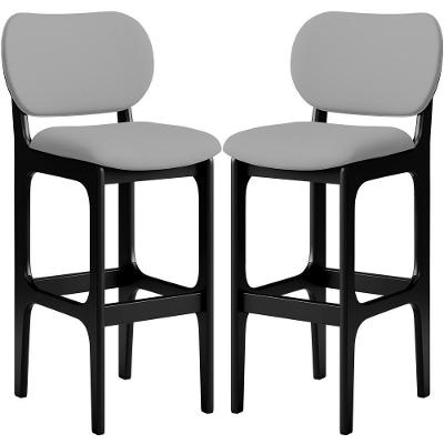 Kit 02 Banquetas Alta Para Cozinha Madeira Fixa Betta L02 Preto Facto Cinza