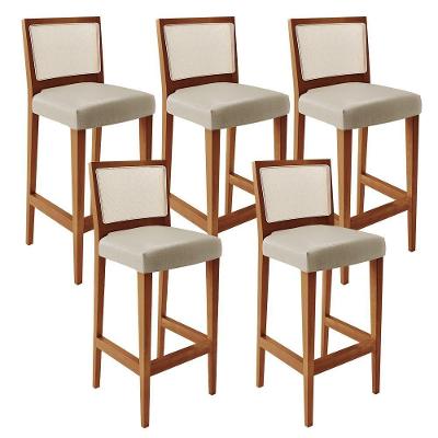 Kit 05 Banquetas Alta Para Encosto Tela Branco Facto Pérola