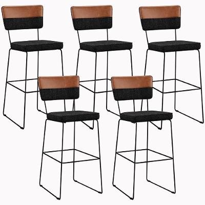 Kit 05 Banquetas Altas Faixa Camel Linho Chumbo