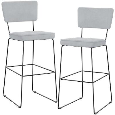 Kit 02 Banquetas Alta Para Cozinha Sala De Jantar Base Em Aço Allana L02 Suede Cinza