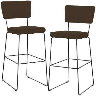 Kit 02 Banquetas Alta Para Cozinha Sala De Jantar Base Em Aço Allana L02 Suede Marrom