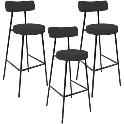 Kit 03 Banquetas Baixa Bar Cozinha Sala De Jantar Estrutura Em Aço Milão L02 Suede Preto