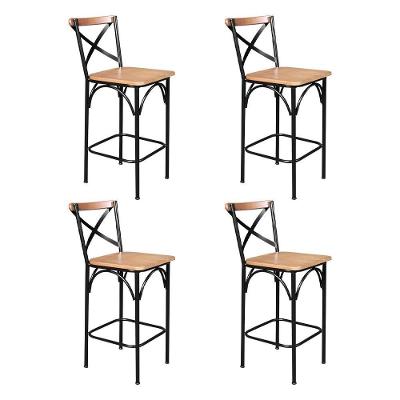Kit 4 Banquetas Alta Industrial Paris Base Alumínio Com Encosto - Natural - Bege