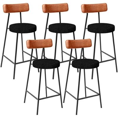 Kit 05 Banquetas Baixa Cozinha Sala Jantar Bancada Milão L02 Couríssimo Camel Linho Chumbo