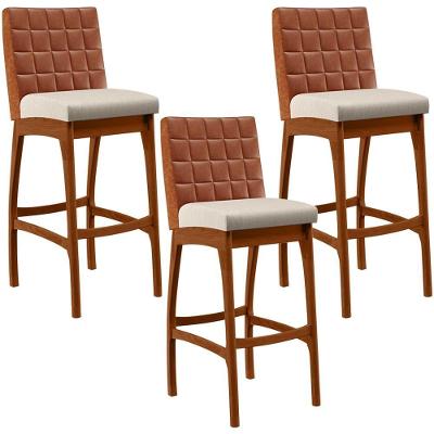 Kit 03 Banquetas Altas Mila Camel Linho Cru