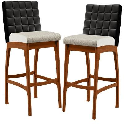 Kit 02 Banquetas Altas B04 Preto Champagne