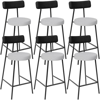 Kit 06 Banquetas Baixa Bar Cozinha Sala Jantar Milão L02 Couríssimo Preto Linho Cinza - Lyam Decor