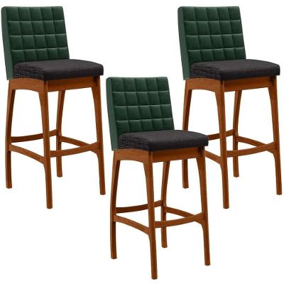 Kit 03 Banquetas Altas Mila Facto Verde Musgo Linho Chumbo