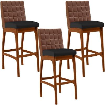 Kit 03 Banquetas Altas Mila Marrom Corano Preto