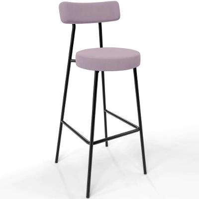 Banqueta Baixa Bar Cozinha Sala De Jantar Estrutura Em Aço Milão L02 Suede Rosê