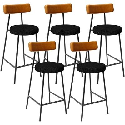 Kit 05 Banquetas Baixa Cozinha Sala De Jantar Milão L02 Couríssimo Whisky Linho Chumbo - Lyam Decor