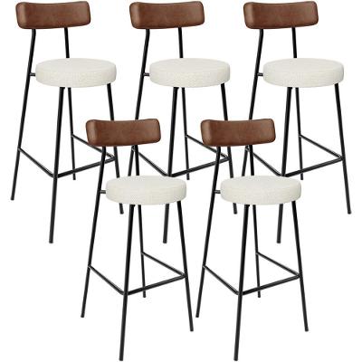Kit 05 Banquetas Alta Cozinha Sala Jantar Milão L02 Couríssimo Marrom Linho Champagne - Lyam Decor