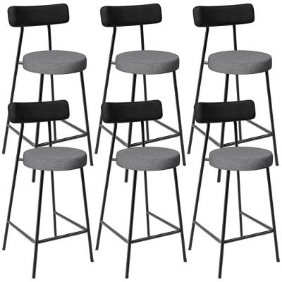 Kit 06 Banquetas Baixa Cozinha Jantar Milão L02 Couríssimo Preto Linho Cinza Escuro - Lyam Decor