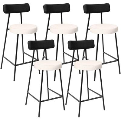 Kit 05 Banquetas Baixa Cozinha Sala Jantar Bancada Milão L02 Couríssimo Preto Linho Cru - Lyam Decor