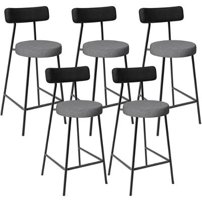 Kit 05 Banquetas Baixa Cozinha Jantar Milão L02 Couríssimo Preto Linho Cinza Escuro - Lyam Decor
