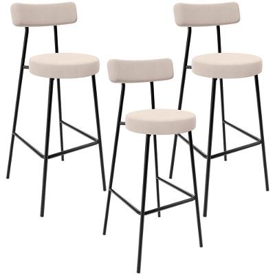Kit 03 Banquetas Baixa Bar Cozinha Sala De Jantar Estrutura Em Aço Milão L02 Suede Bege