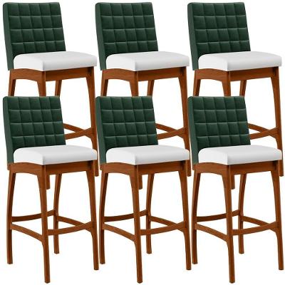 Kit 6 Banquetas Altas Cozinha B04 Verde Musgo Branco