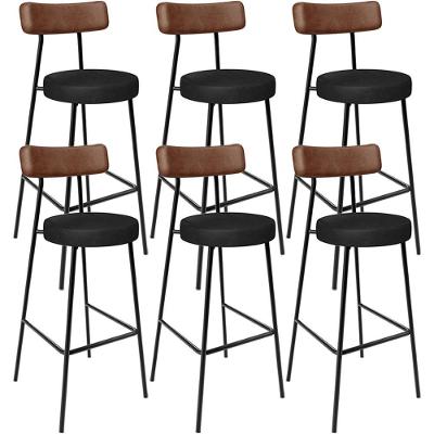 Kit 06 Banquetas Alta Bar Cozinha Sala De Jantar Milão L02 Couríssimo Marrom Preto - Lyam Decor