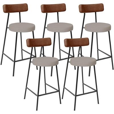 Kit 05 Banquetas Baixa Cozinha Sala De Jantar Milão L02 Couríssimo Marrom Linho Bege - Lyam Decor
