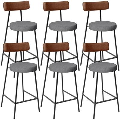 Kit 06 Banquetas Baixa Cozinha Sala Jantar Milão L02 Couríssimo Marrom Linho Cinza Escuro