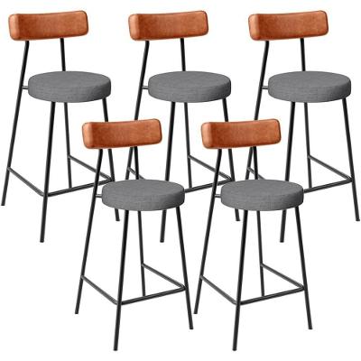 Kit 05 Banquetas Baixa Cozinha Jantar Milão L02 Couríssimo Camel Linho Cinza Escuro - Lyam Decor