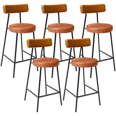 Kit 05 Banquetas Baixa Cozinha Sala Jantar Bancada Milão L02 Couríssimo Whisky Camel - Lyam Decor