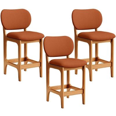 Kit 03 Banquetas Baixa Bar Cozinha E Sala De Jantar Fixa Betta L02 Imbuia Tecido Terracota
