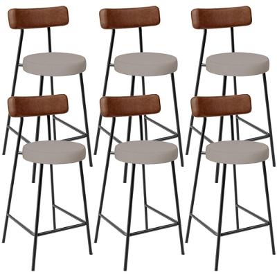 Kit 06 Banquetas Baixa Cozinha Sala De Jantar Milão L02 Couríssimo Marrom Linho Bege - Lyam Decor