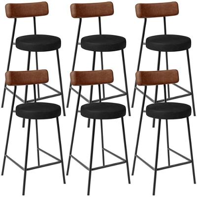 Kit 06 Banquetas Baixa Cozinha Sala Jantar Bancada Milão L02 Couríssimo Marrom Preto - Lyam Decor