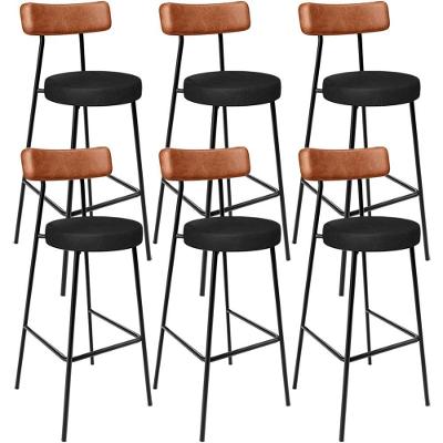 Kit 06 Banquetas Alta Bar Cozinha Sala De Jantar Milão L02 Couríssimo Camel Preto - Lyam Decor