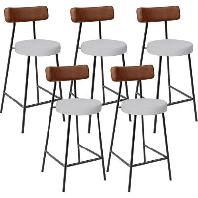 Kit 05 Banquetas Baixa Cozinha Sala De Jantar Milão L02 Couríssimo Marrom Linho Cinza - Lyam Decor