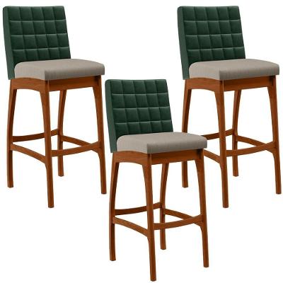 Kit 03 Banquetas Altas Mila Facto Verde Musgo Linho Bege
