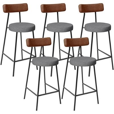 Kit 05 Banquetas Baixa Cozinha Sala Jantar Milão L02 Couríssimo Marrom Linho Cinza Escuro