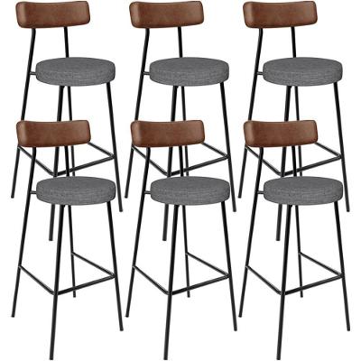 Kit 6 Banqueta Alta Cozinha Sala Jantar Milão L02 Couríssimo Marrom Linho Cinza Escuro - Lyam Decor