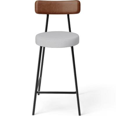 Banqueta Baixa Cozinha Sala Jantar Bancada Milão L02 Couríssimo Marrom Linho Cinza - Lyam Decor