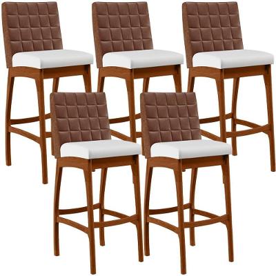 Kit 5 Banquetas Altas Mila Marrom Corano Branco