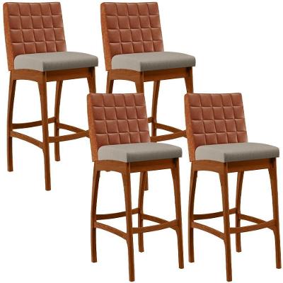 Kit 04 Banquetas Altas Mila Camel Linho Bege