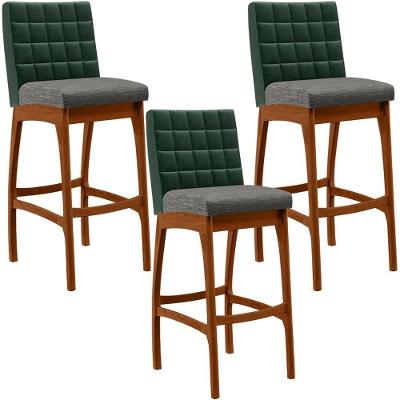Kit 03 Banquetas Altas Facto Verde Musgo Linho Cinza Escuro