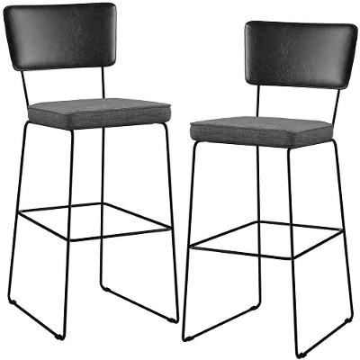 Kit 02 Banquetas Altas Preto Linho Cinza Escuro