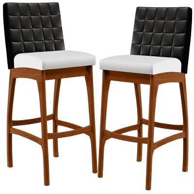 Kit 02 Banquetas Altas Cozinha Mila B04 Preto Corano Branco