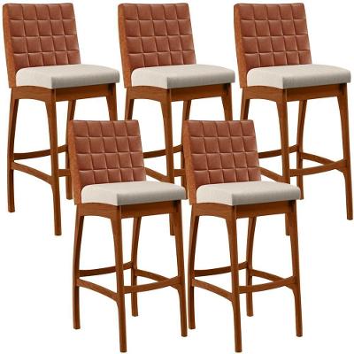 Kit 05 Banquetas Altas Mila Camel Linho Cru