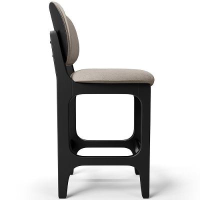 Banqueta Baixa Bar Cozinha E Sala De Jantar Fixa Betta L02 Preto Linho Bege - Lyam Decor