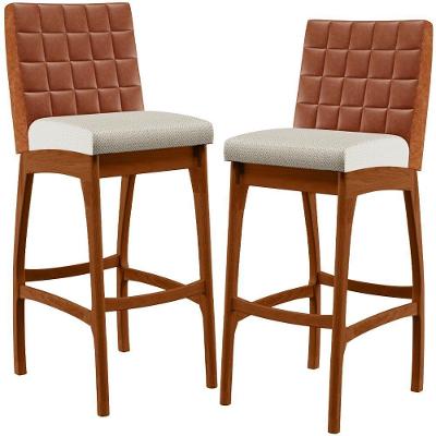 Kit 02 Banquetas Altas Mila Camel Linho Champagne