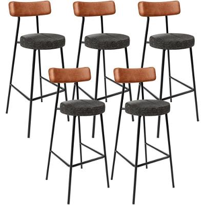 Kit 05 Banquetas Alta Cozinha Sala De Jantar Milão L02 Couríssimo Camel Linho Chumbo - Lyam Decor